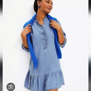Loft Denim Blue Ruffle Dress Lyocell